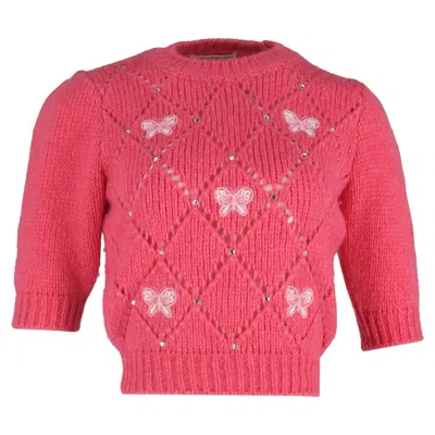 Alessandra Rich Embellished Sweater In Pink Wool