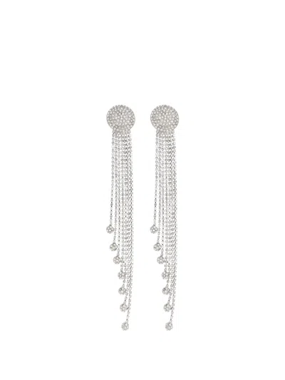 Alessandra Rich Embellished Tassel Earrings In Silver