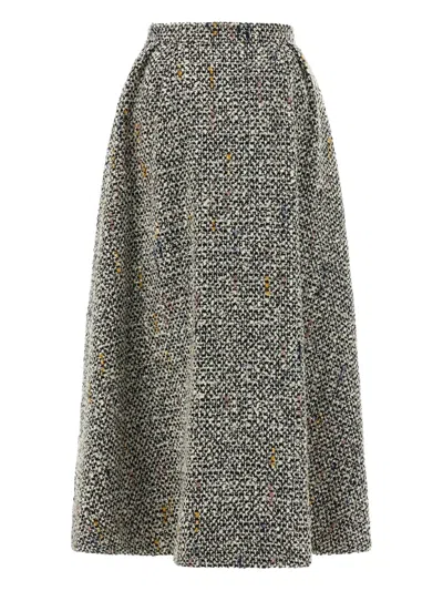 ALESSANDRA RICH EMBELLISHED TWEED MIDI SKIRT