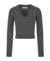 Alessandra Rich Wool Knit Sweater With Studs And Crystals In Black