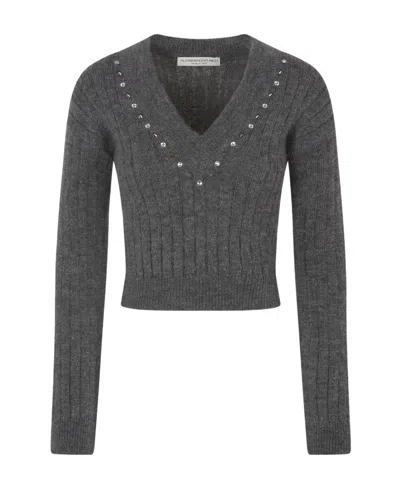 ALESSANDRA RICH ALESSANDRA RICH EMBELLISHED V-NECK KNITTED JUMPER
