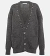 Alessandra Rich Stud-embellished V-neck Cardigan In Grey