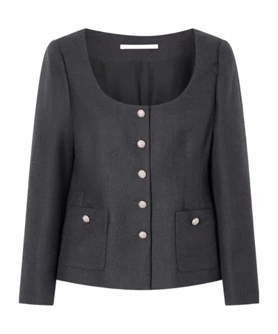 Alessandra Rich Embellished Wool-flannel Jacket In Dark Gray