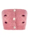 Alessandra Rich Mohair Top With Button Detailing And Floral Embroidery In Pink