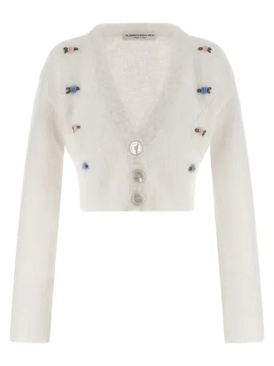 Alessandra Rich Embroidered Mohair Alpaca-wool Blend Cardigan In White