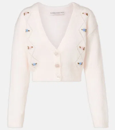 Alessandra Rich Embroidered Mohair-blend Cardigan In White