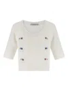 Alessandra Rich Short Sleeve Mohair Sweater In White