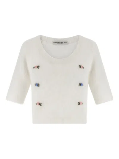 Alessandra Rich Short Sleeve Mohair Sweater In Neutral