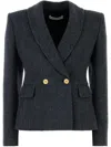 Alessandra Rich Tweed Blazer With Structured Shoulders And Gold Buttons In Grey