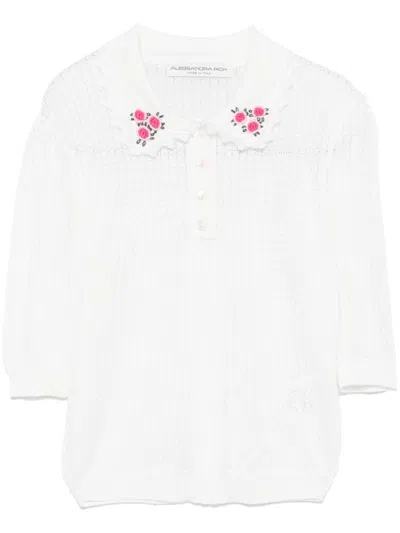Alessandra Rich Embroidery Lace-knit Sweater In White
