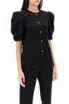 Alessandra Rich Envers Satin Blouse With Bouffant Sleeves In Black
