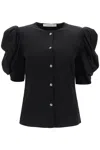 Alessandra Rich Envers Satin Blouse With Bouffant Sleeves In Black (black)