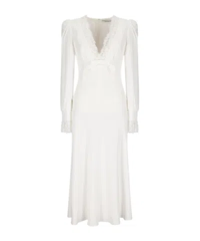 Alessandra Rich Envers Satin V-neck Dress With Lace Trim