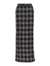 Alessandra Rich Maxi Skirt In Boucle' Fabric With Check Motif In Black