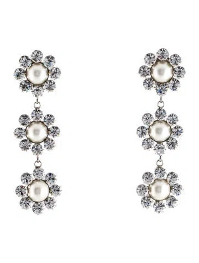 Pre-owned Alessandra Rich Faux Pearl & Crystal Clip-on Drop Earrings In White