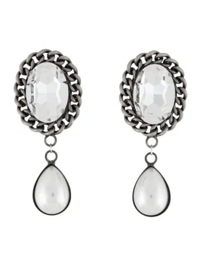 Pre-owned Alessandra Rich Faux Pearl & Crystal Drop Earrings In Multicolor
