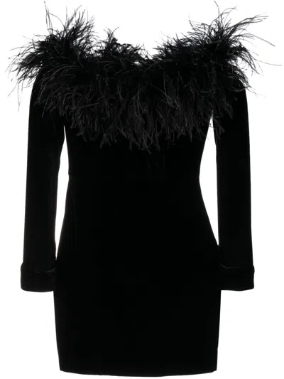 Alessandra Rich Feather Detail Velvet Short Dress In Black