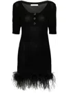 Alessandra Rich Short Dress Feather Trim In Black