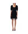 Alessandra Rich Short Dress Feather Trim In Black