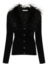 Alessandra Rich Feather Trim V-neck Knitwear In Black
