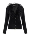 Alessandra Rich Feather Trim V-neck Knitwear In Black