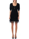 Alessandra Rich Short Dress Feather Trim In Black