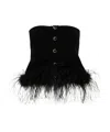 Alessandra Rich Feather-accented Wool Top With Button Detail And Sophisticated Design In Black