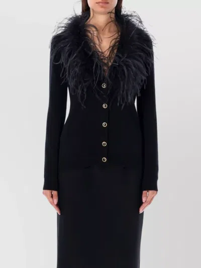 ALESSANDRA RICH FEATHER TRIM V-NECK KNITWEAR