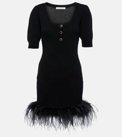 Alessandra Rich Feather-trimmed Wool Minidress In Black