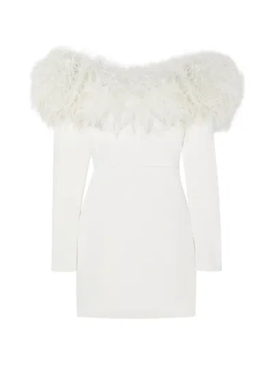 Alessandra Rich Feather-trimmed Off-the-shoulder Mini Dress In White