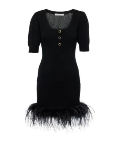 Alessandra Rich Feather-trimmed Wool Minidress In Black