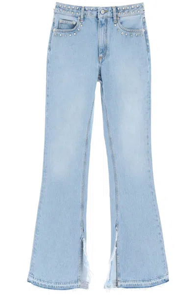 Alessandra Rich Flared Jeans With Studs In Celeste