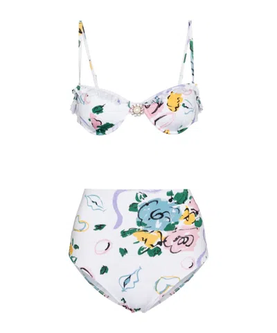 Alessandra Rich Floral Bandeau Bikini In Multi