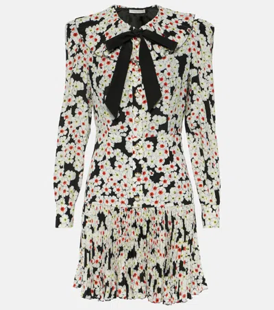 Alessandra Rich Floral Print Mini Dress With Ruffled Collar In Multi