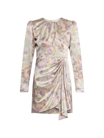 Alessandra Rich Floral Draped Dress In Brown