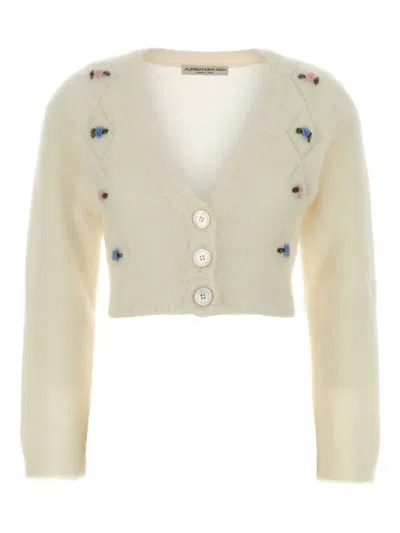 ALESSANDRA RICH FLORAL-EMBROIDERED BUTTONED CARDIGAN