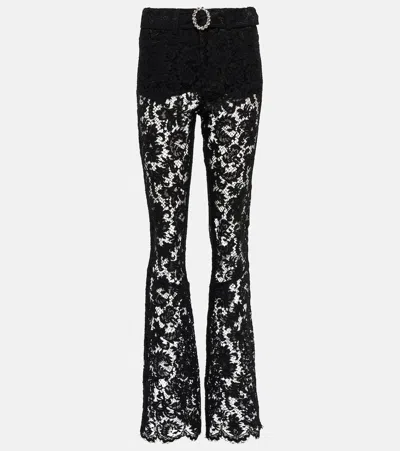 Alessandra Rich Floral High-rise Lace Pants In Black
