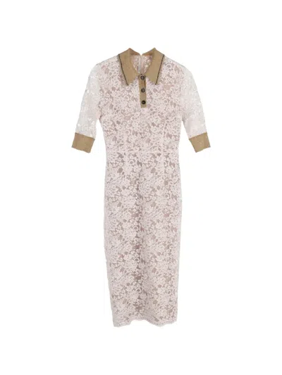Pre-owned Alessandra Rich Floral-lace Midi Dress In White