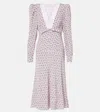 Alessandra Rich Floral Lace-trimmed Silk Midi Dress In Pink