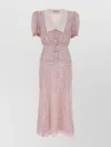 Alessandra Rich Floral Midi Dress Puff Sleeves In Pink
