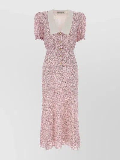 ALESSANDRA RICH FLORAL MIDI DRESS PUFF SLEEVES
