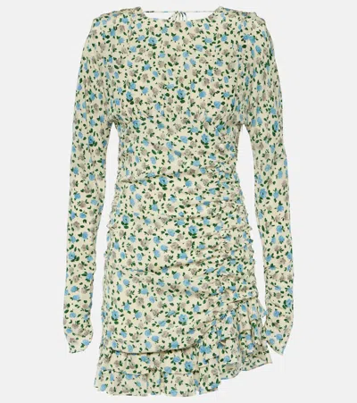 Alessandra Rich Printed Open Back Draped Silk Mini Dress In Blue