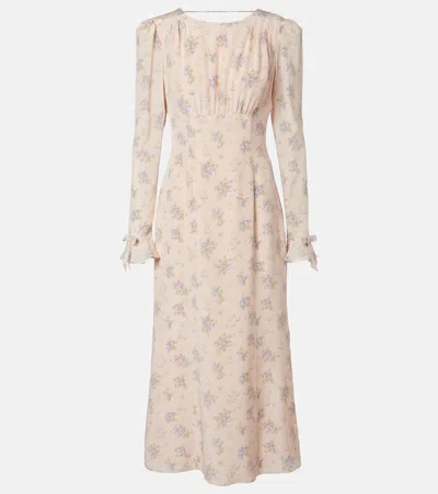 Alessandra Rich Floral Open-back Silk Midi Dress In Pink