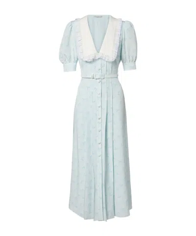 Alessandra Rich Floral Pattern Silk Midi Dress In Blue