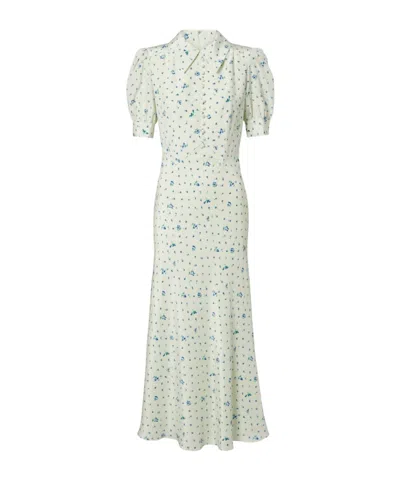 Alessandra Rich Floral Pattern Silk Midi Dress In White