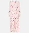 Alessandra Rich Bow-detailed Floral-print Silk Crepe De Chine Midi Dress In Pink