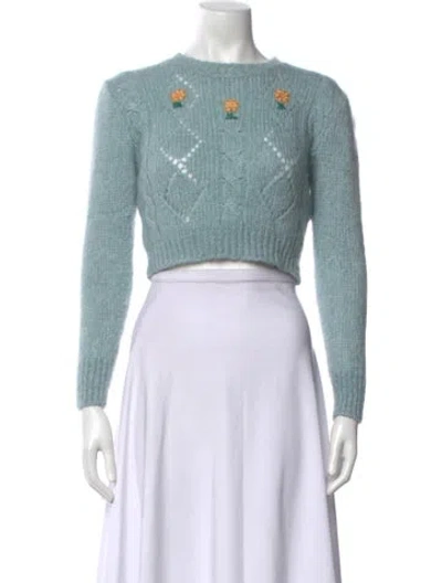 Pre-owned Alessandra Rich Floral Print Crew Neck Sweater In Blue