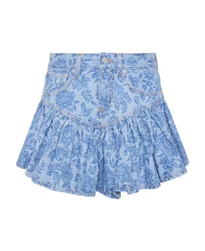 Alessandra Rich Floral-print Denim Mini Skirt In Blue