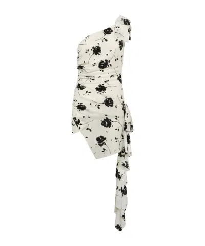 Alessandra Rich Floral-print One-shoulder Dress In White