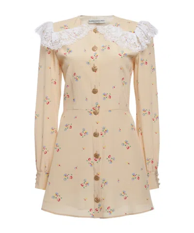 Alessandra Rich Floral Print Dress In Nude